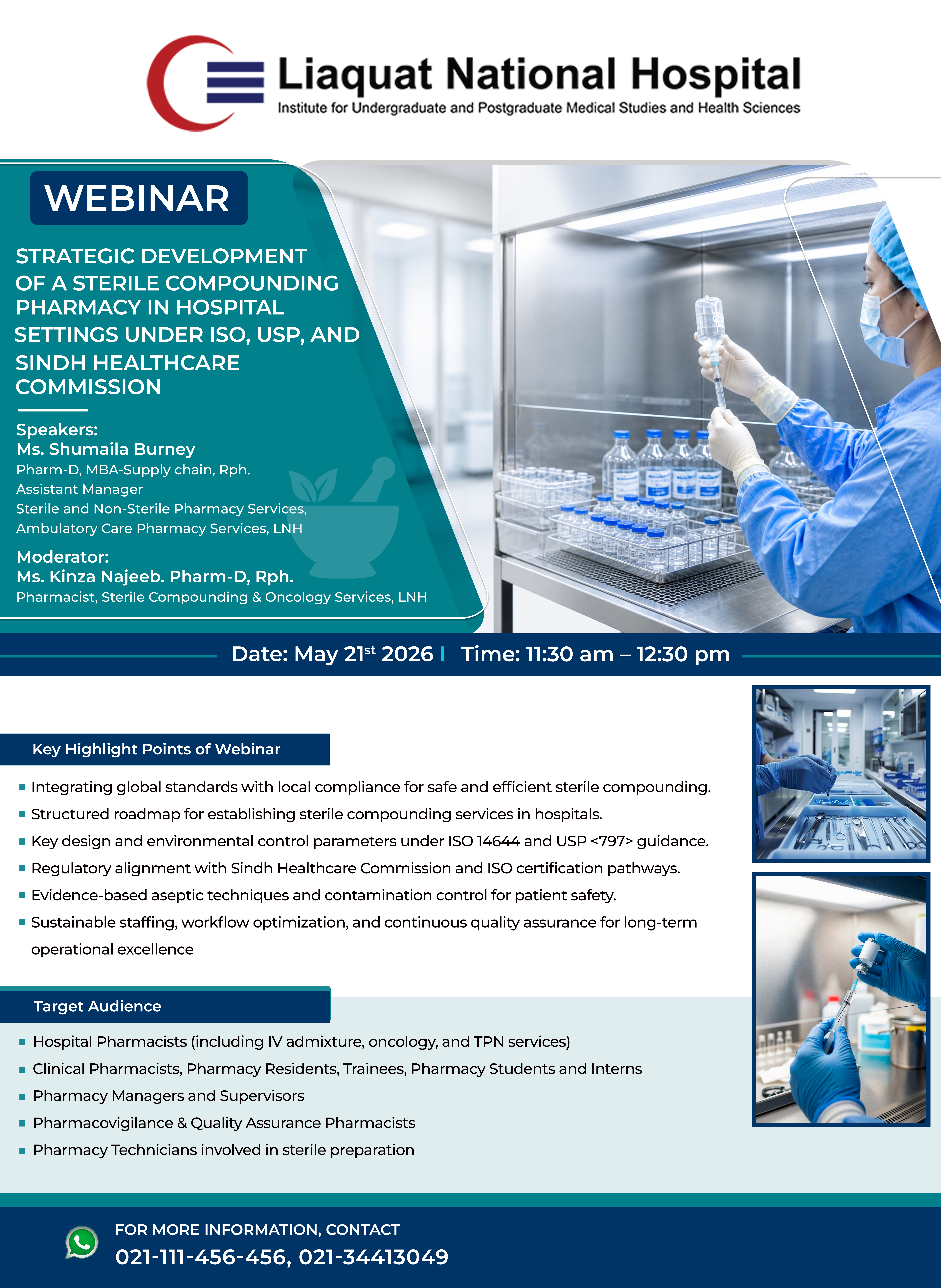Webinar on Strategic Development of a Sterile Compounding Pharmacy in Hospital Setting under ISO, USP and Sindh Healthcare Commission