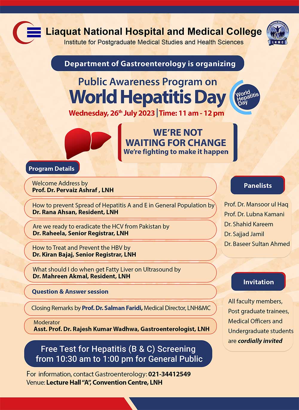 Free Hepatitis B & C Screening Test and Public Awareness Program on World Hepatitis Day 