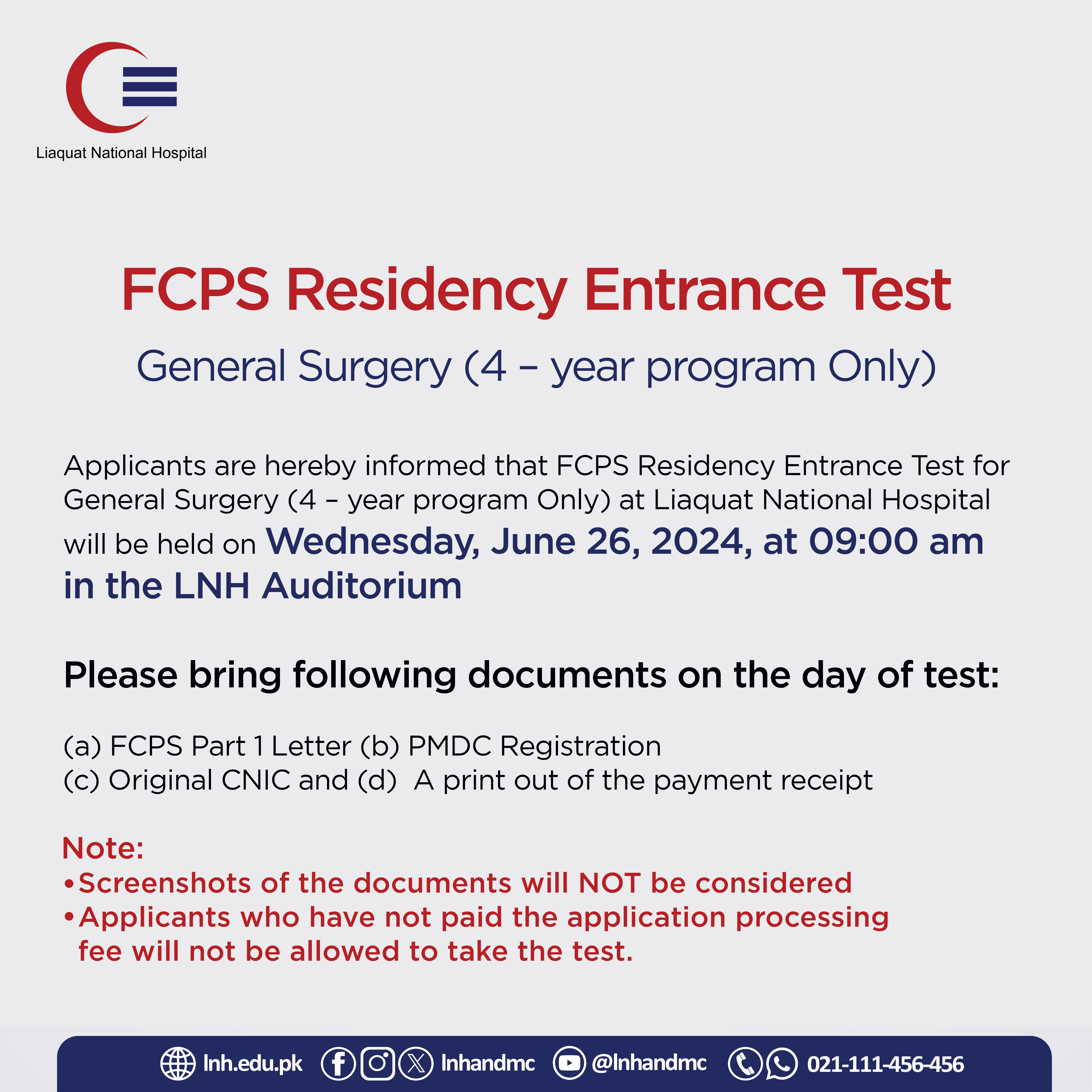 FCPS Residency Entrance Test for General Surgery (4 - Years Program)