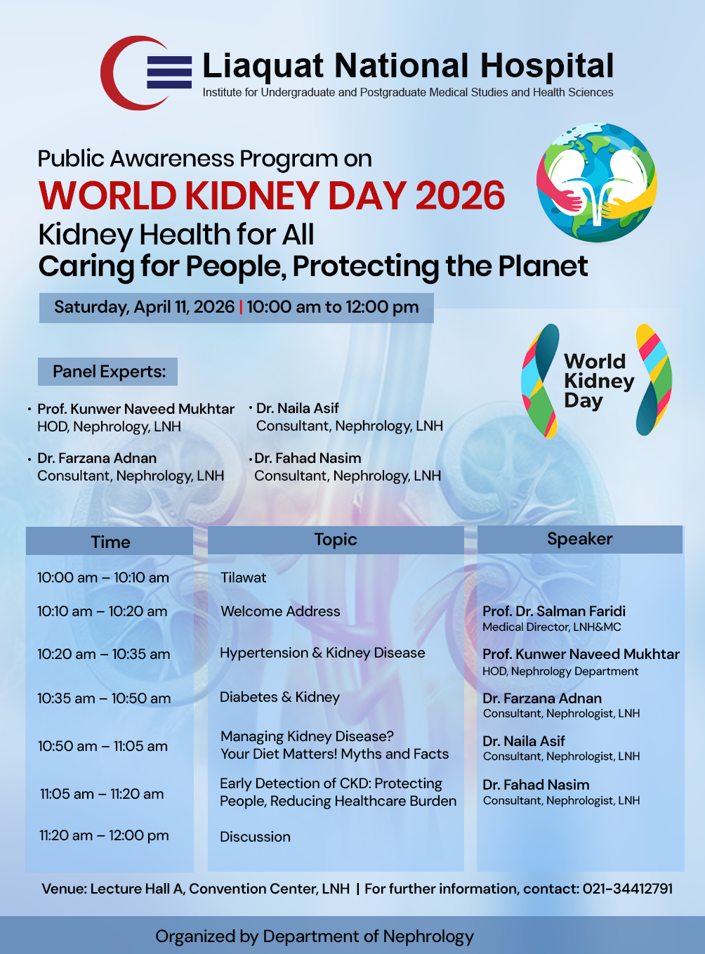 Public Awareness Program on World Kidney Day, April 11, 2026