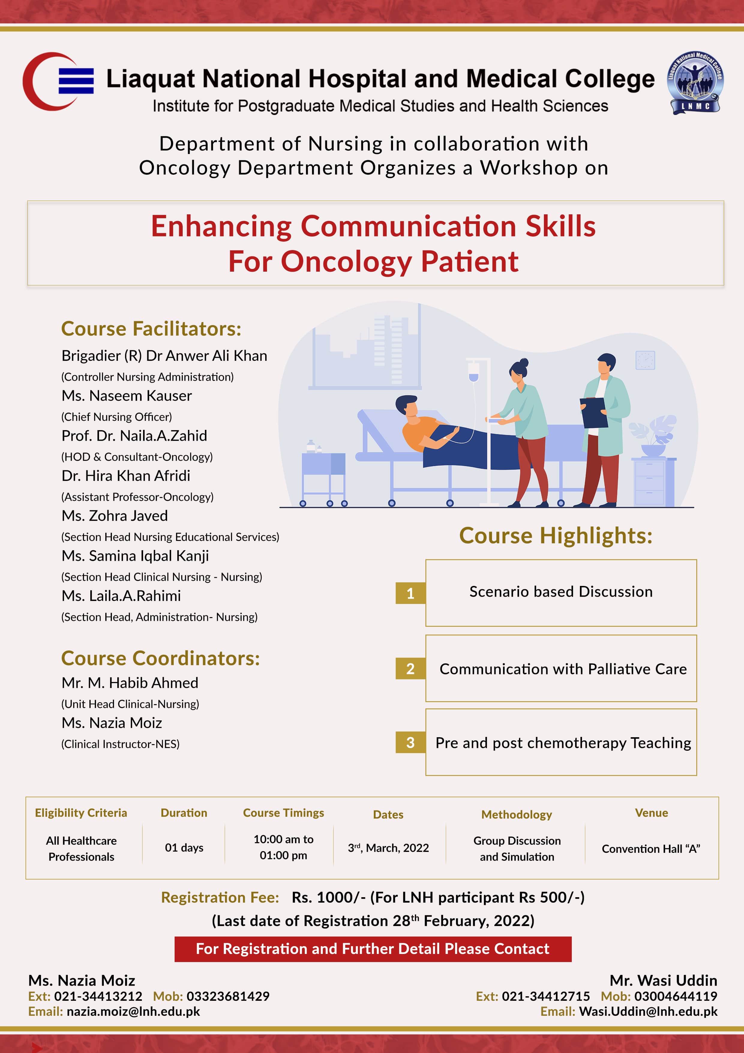 Workshop on Enhancing Communication Skills for Oncology Patient on March 03, 2022