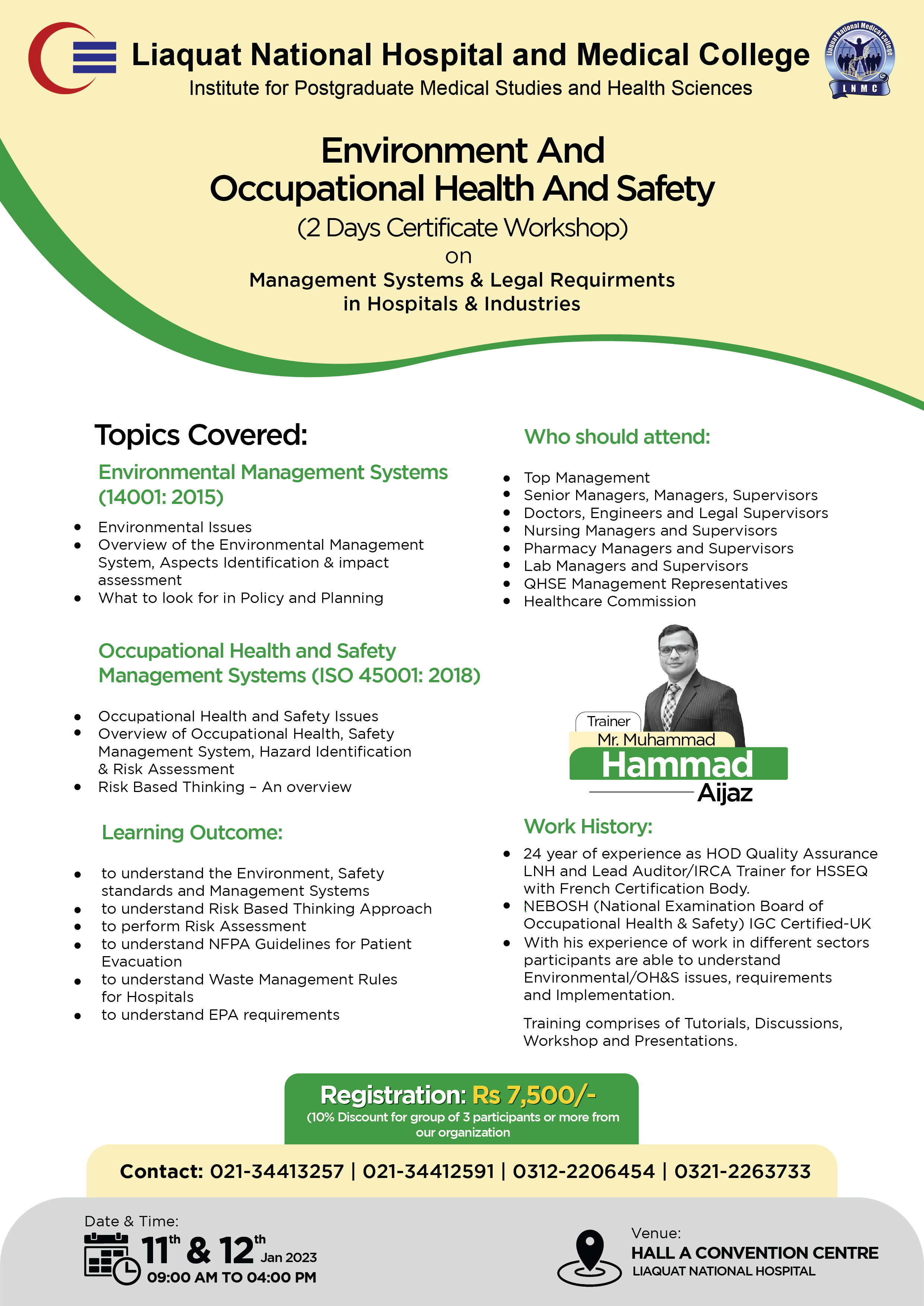2 Days Certificate Workshop on Management Systems and Legal Requirements in Hospital and Industries