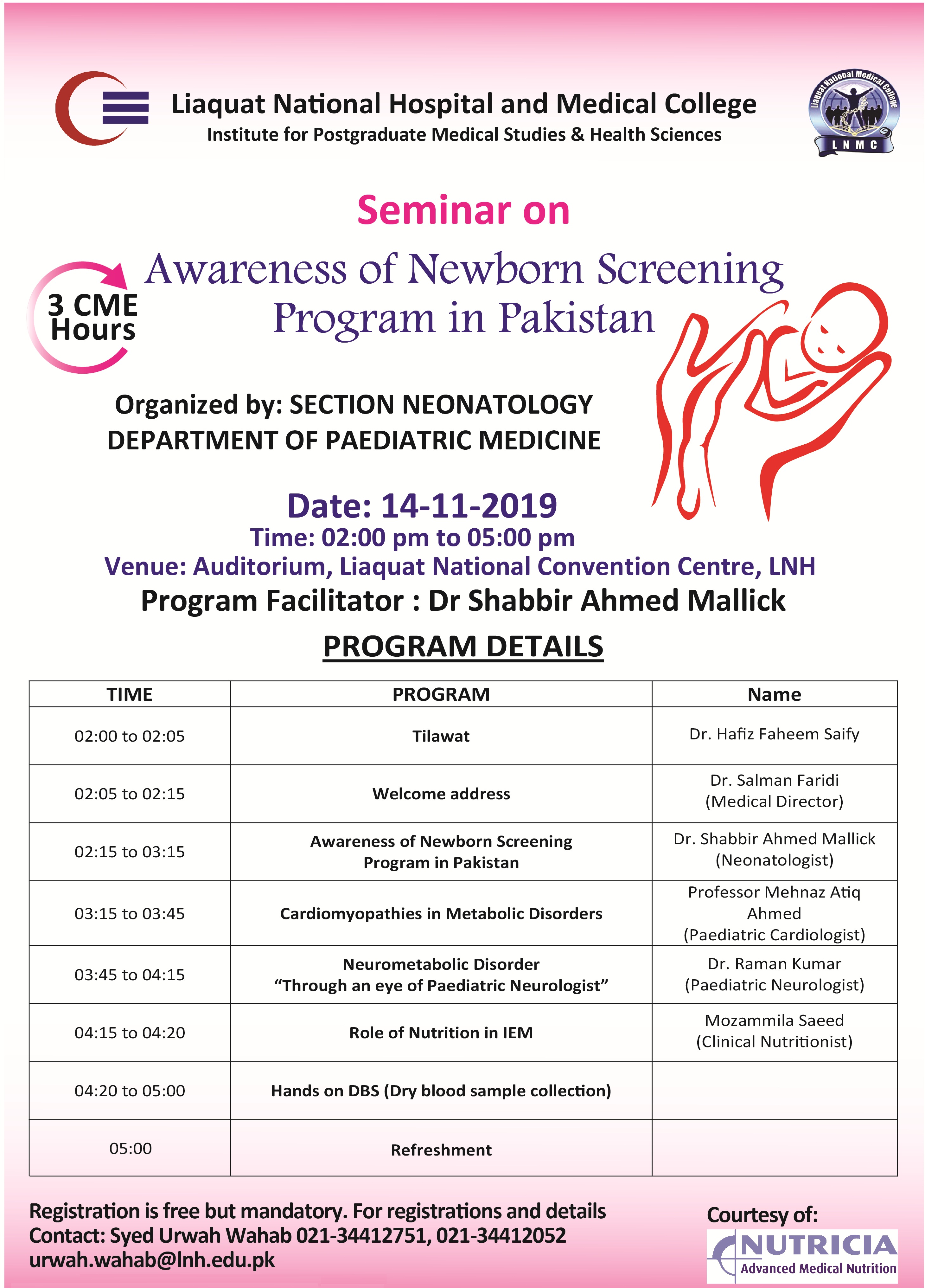 Seminar on Awareness of New Born Screening Program in Pakistan