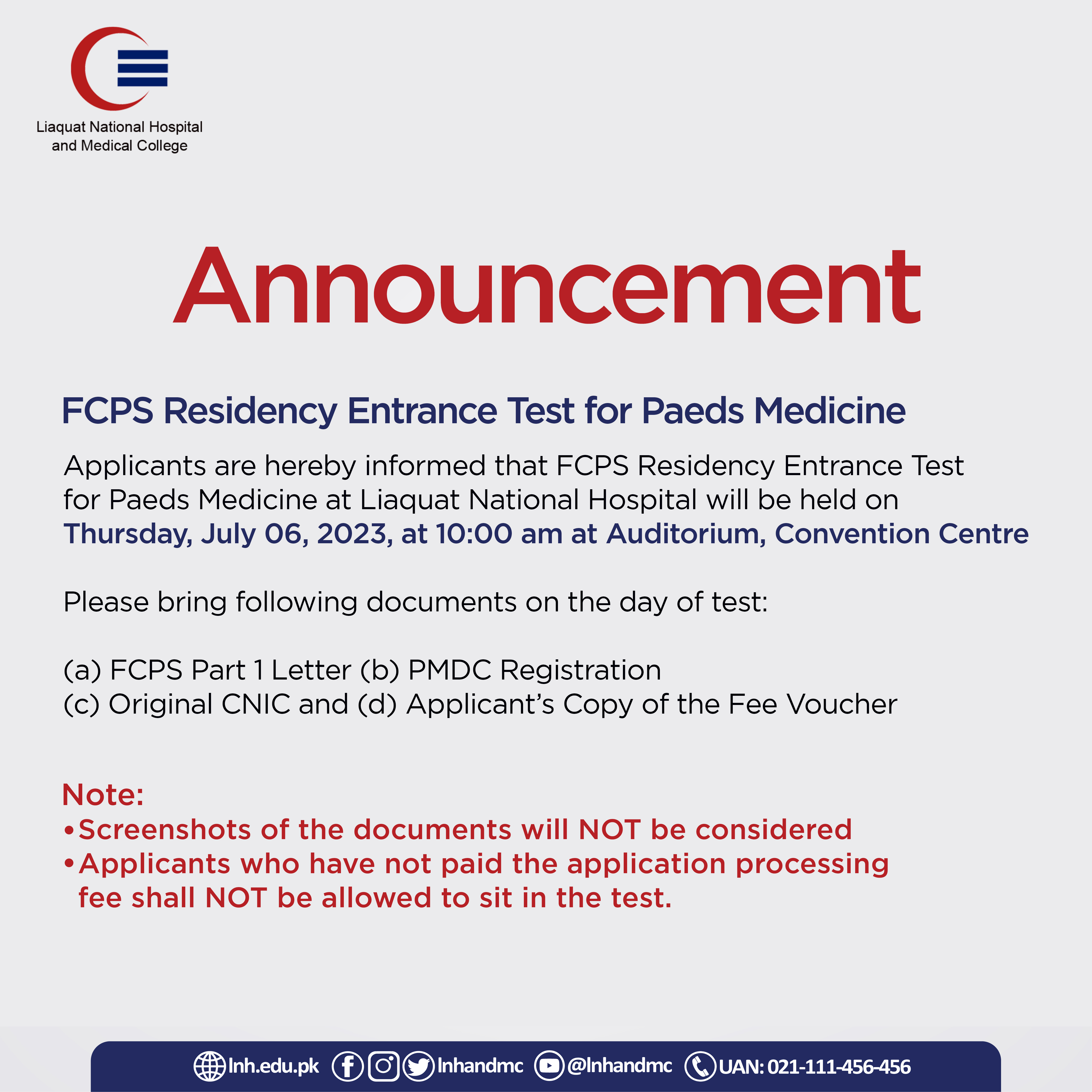 FCPS Residency Entrance Test for Paeds Medicine July 6, 2023