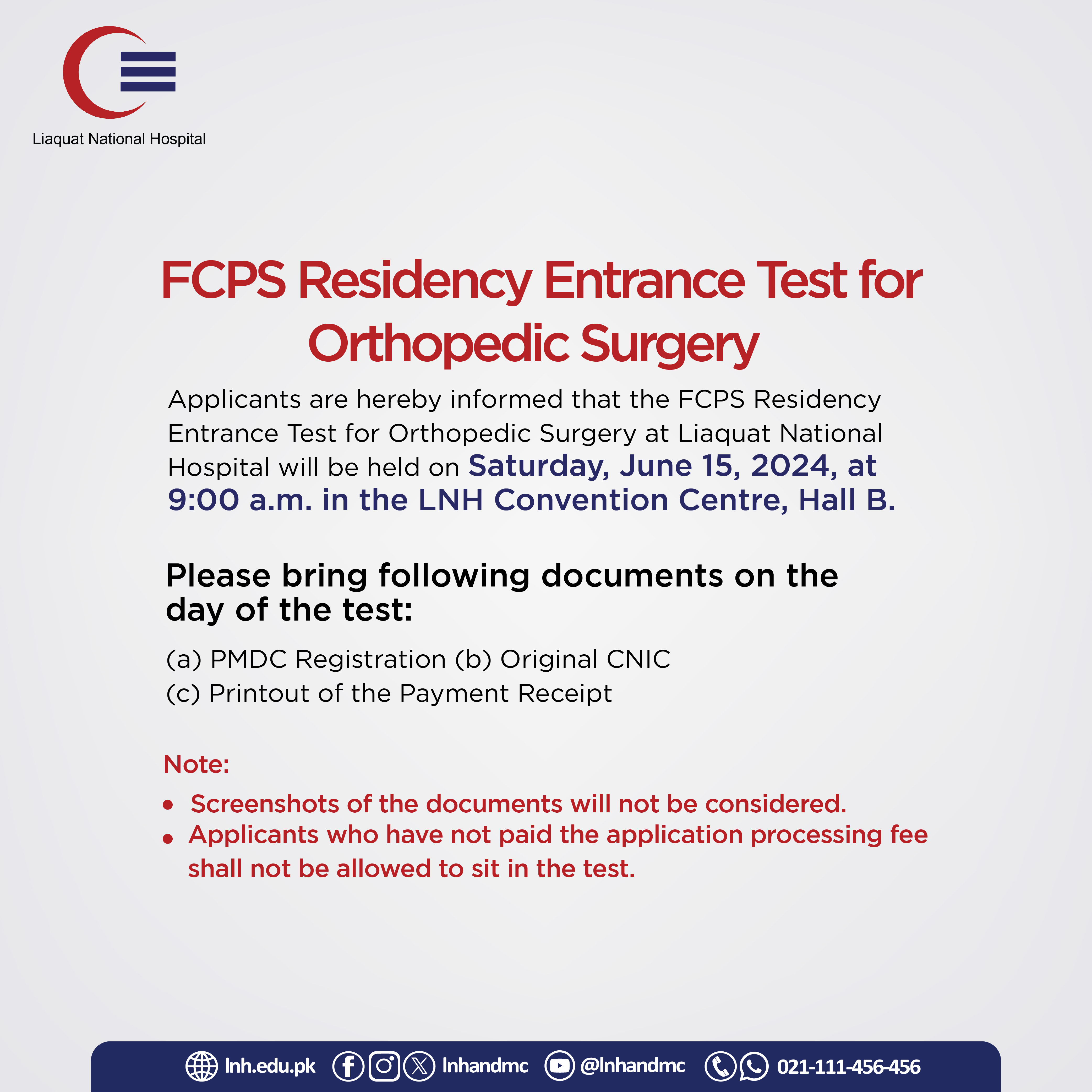 FCPS Residency Entrance Test for Orthopaedic Surgery