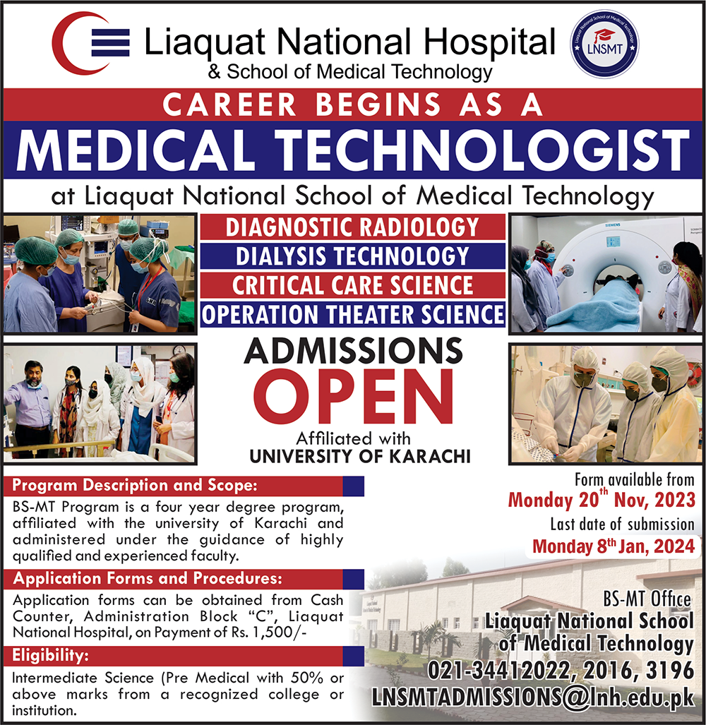 Admissions in Liaquat National School of Medical Technology