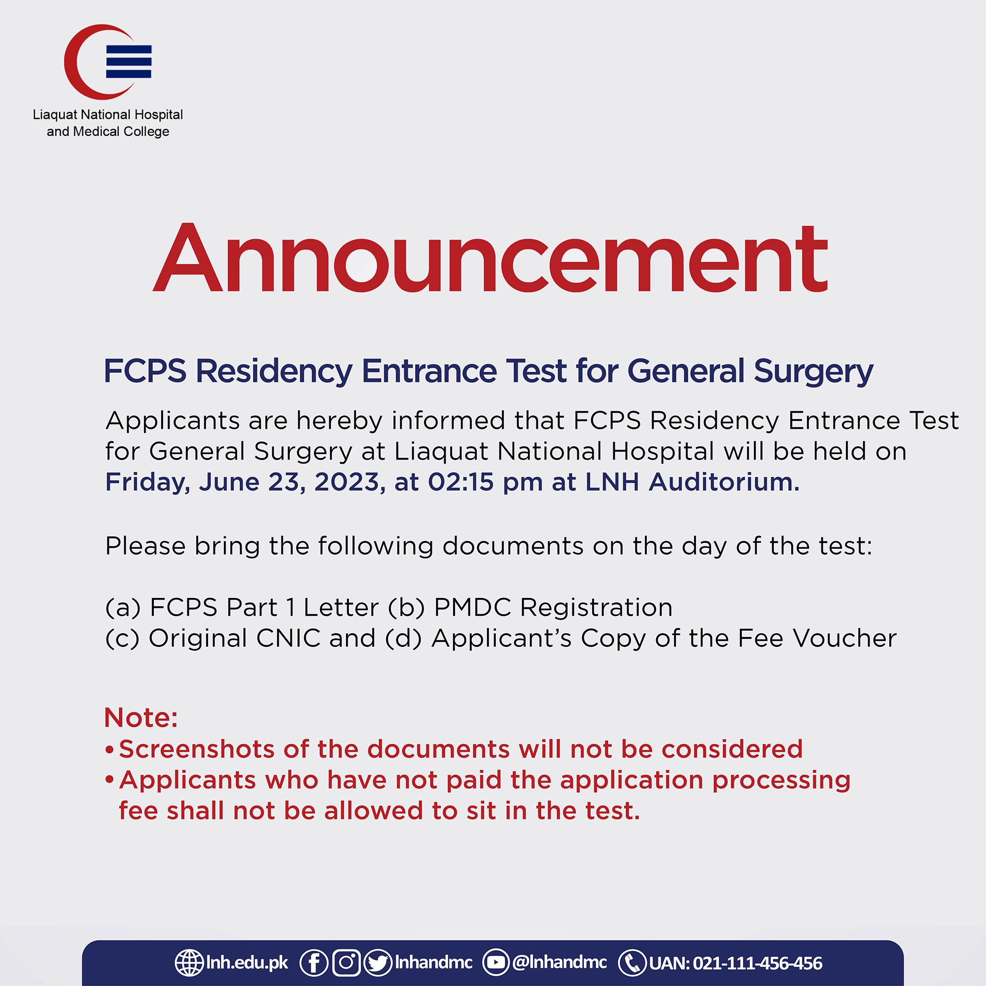FCPS Residency Entrance Test for General Surgery