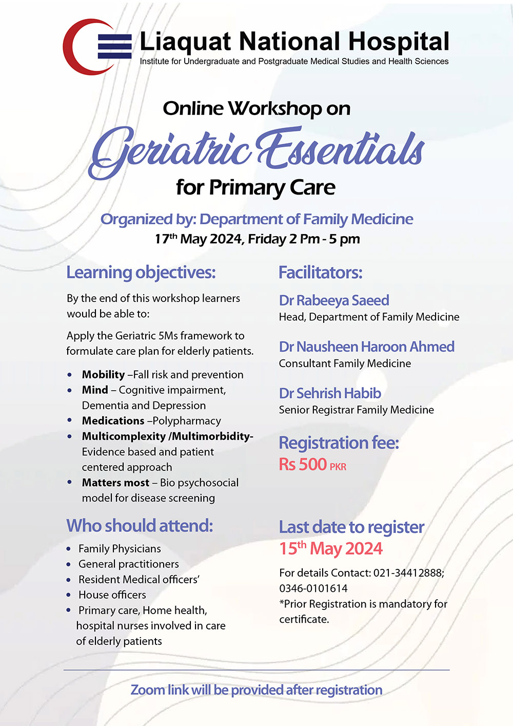 Online Workshop on Geriatric Essentials for Primary Care, May 17, 2024