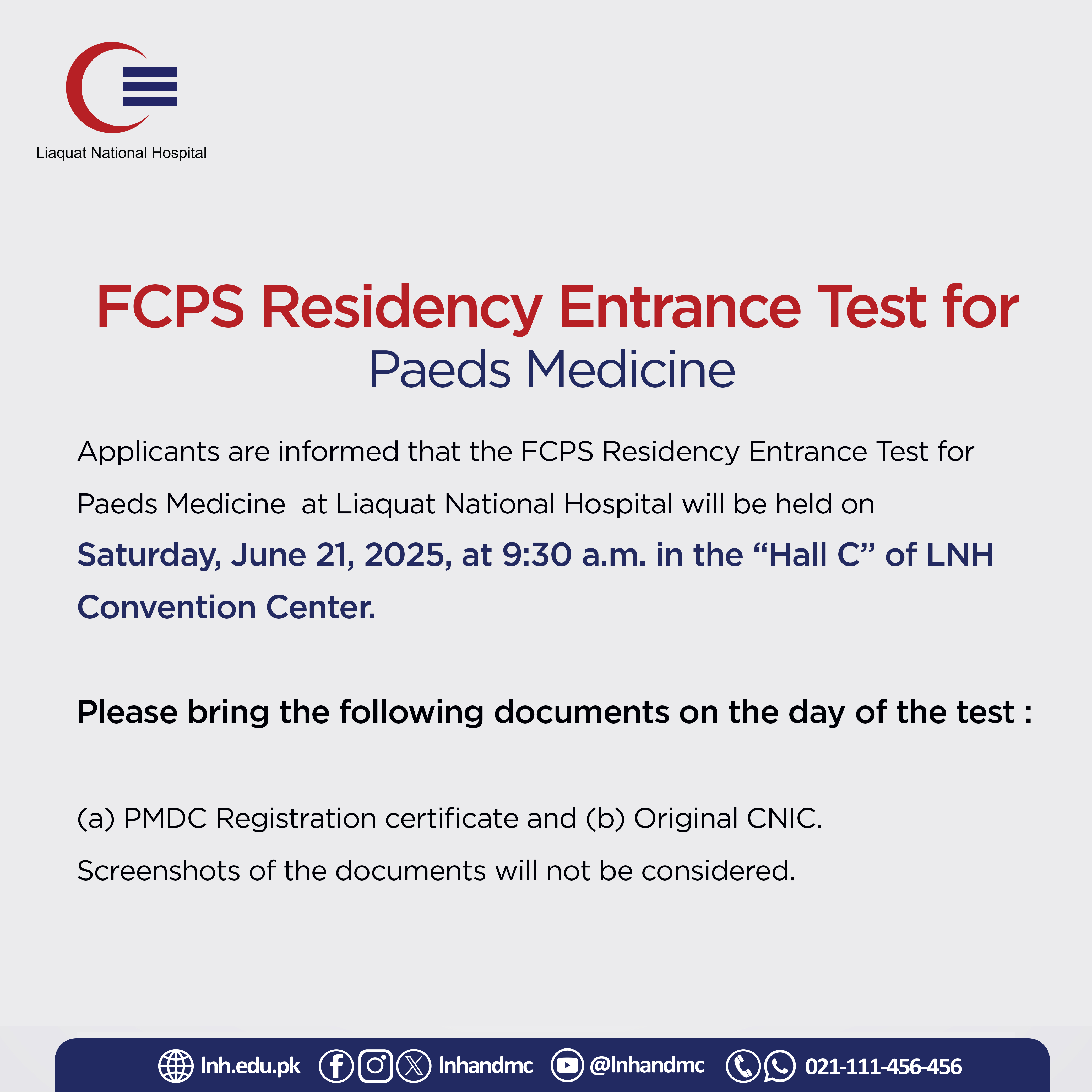 FCPS Residency Entrance Test for Paeds Medicine