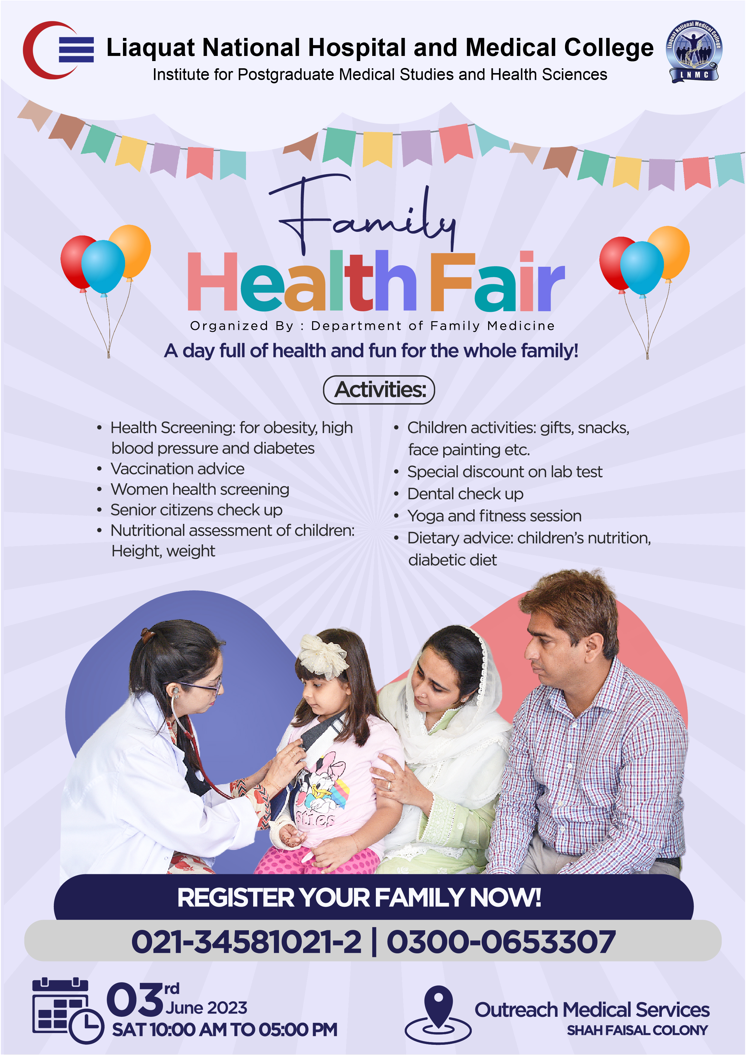 Family Health Fair at Outreach Medical Services, Shah Faisal Colony