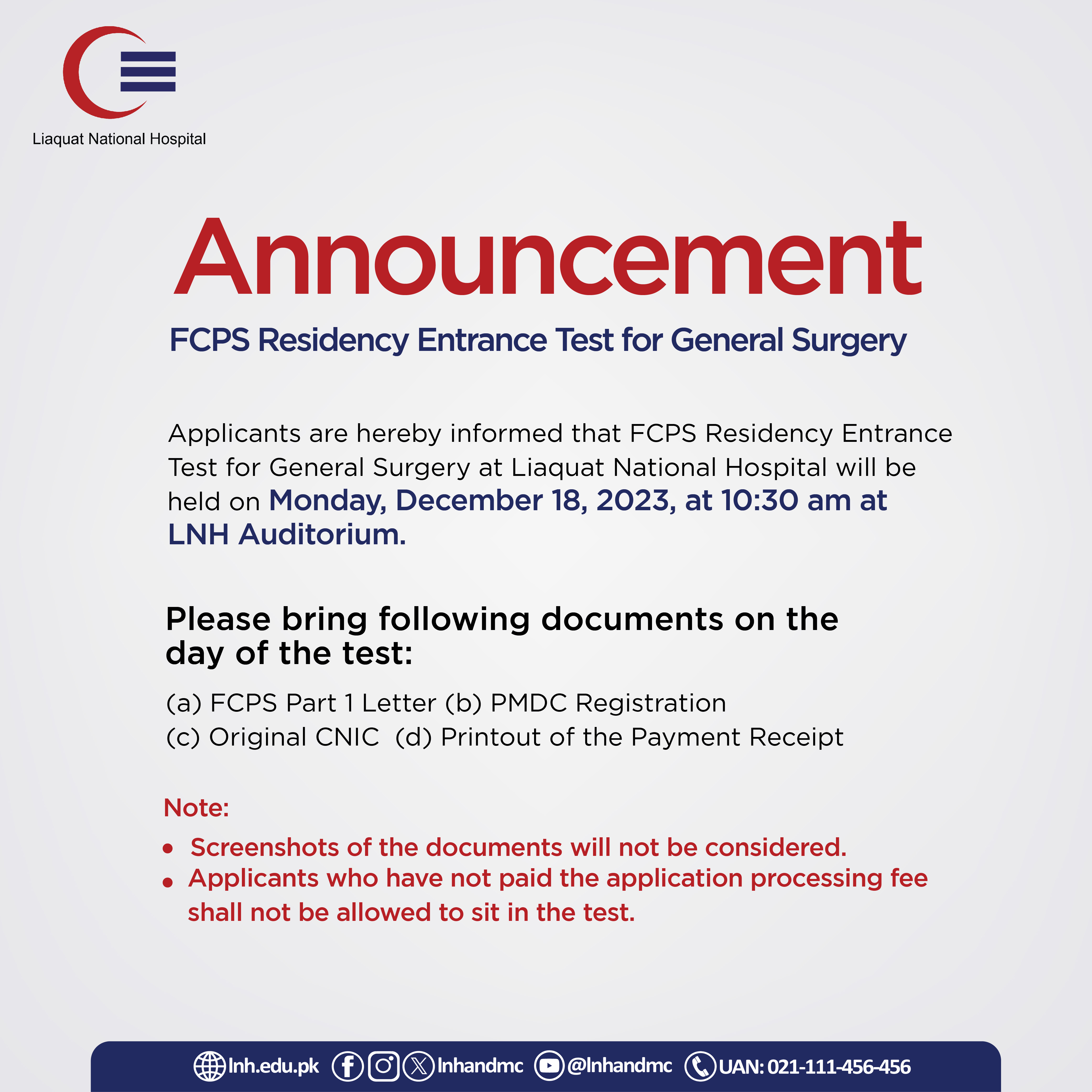FCPS Residency Entrance Test for General Surgery