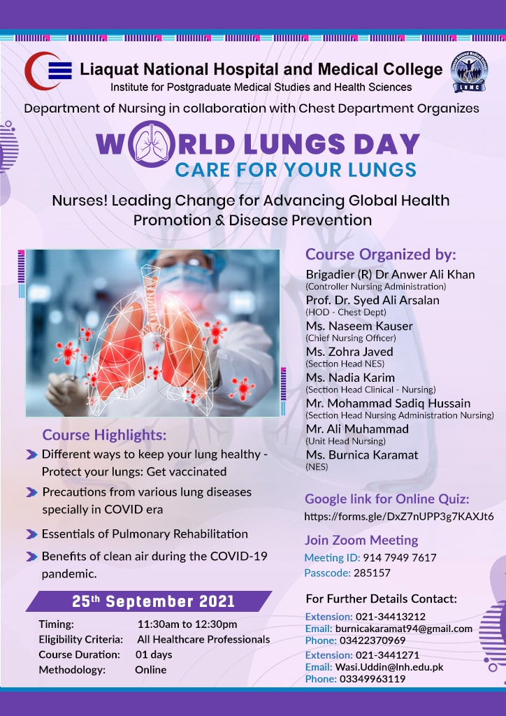 Online Course on World Lungs Day - Care for Your Lungs