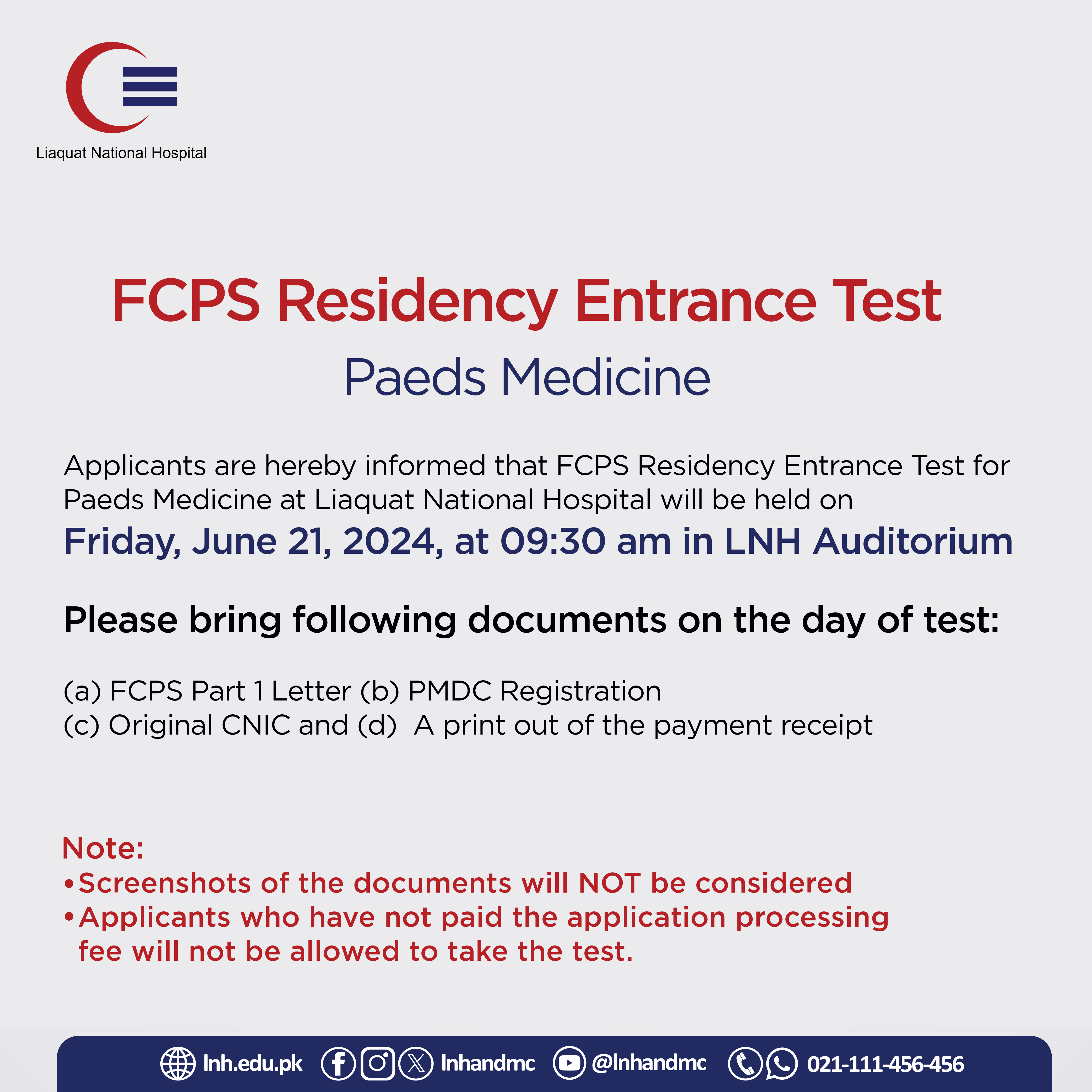 FCPS Residency Entrance Test for Paeds Medicine