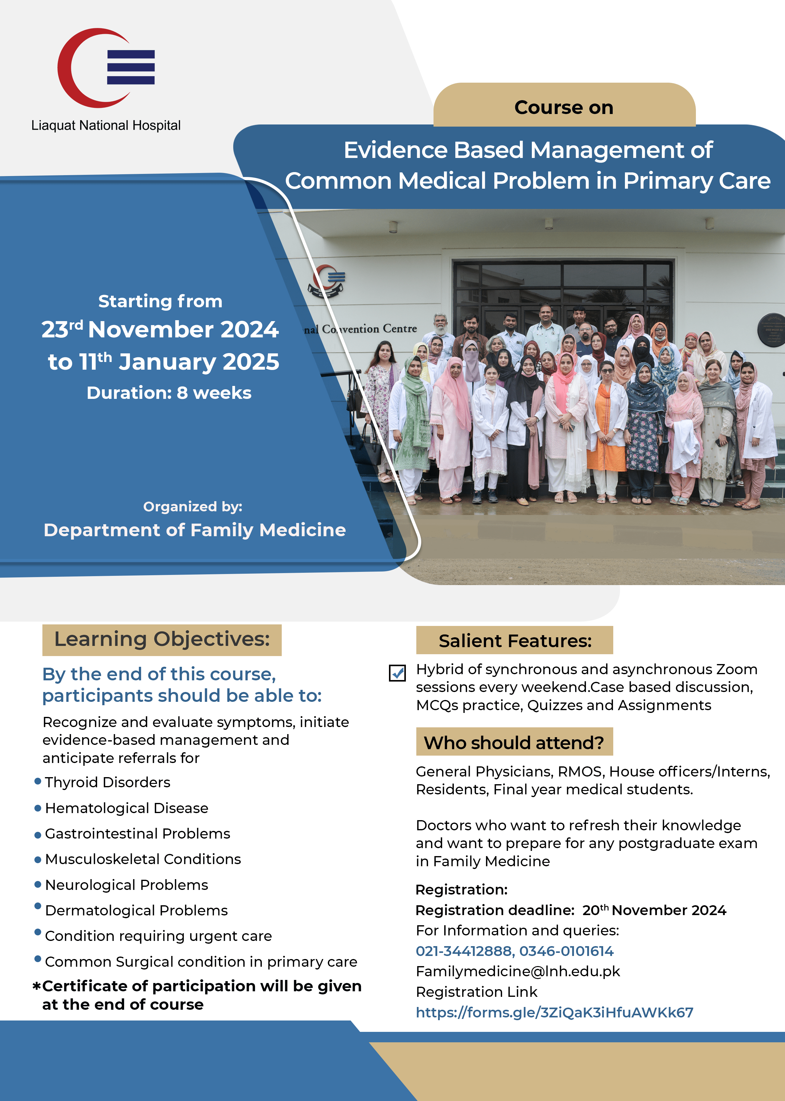 Course on Evidence based Management of Common Medical Problems in Primary Care, Nov 23, 2024  – Jan 11, 2025