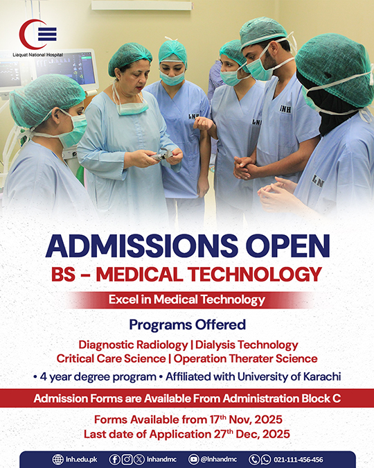 Admissions Open in BSMT at Liaquat National School of Medical Technology (LNSMT)