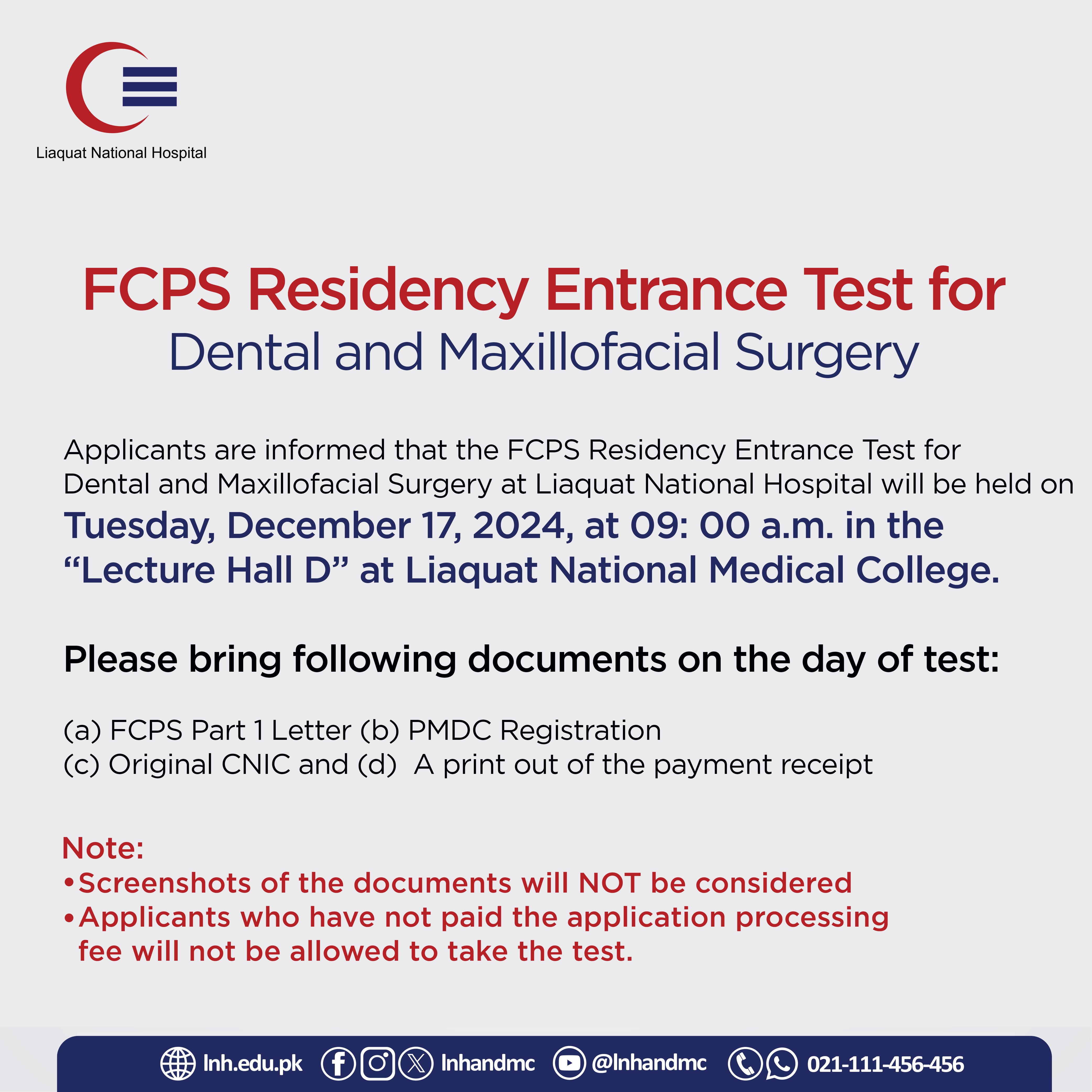 FCPS Residency Entrance Test for Dental & Maxillofacial Surgery