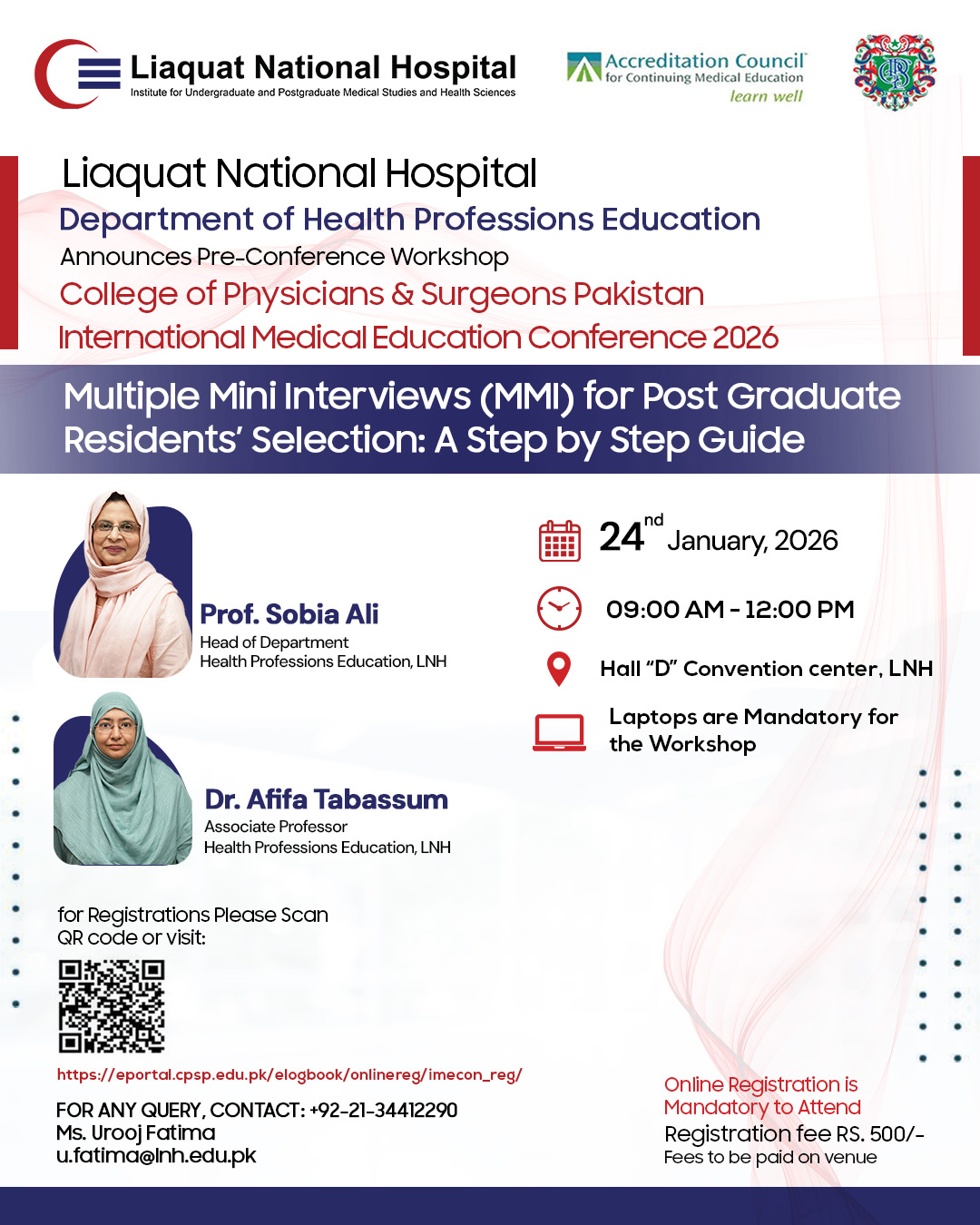 CPSP Int’l Medical Education Conference: Pre-conference Workshop on Multiple Mini Interviews (MMI) for Postgraduate Residents’ selection