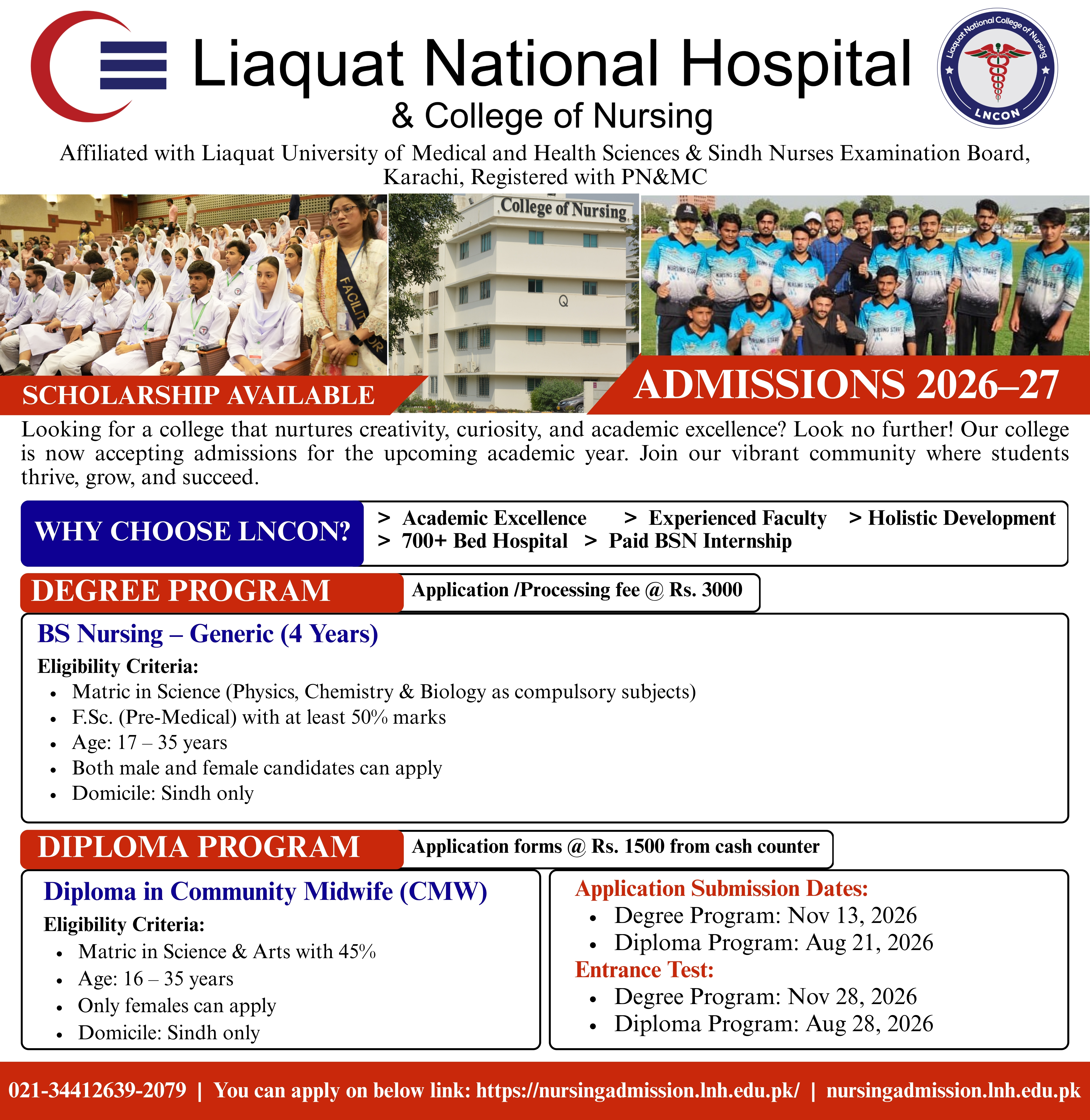 Admissions Open in Liaquat National College of Nursing - Session 2026-2027