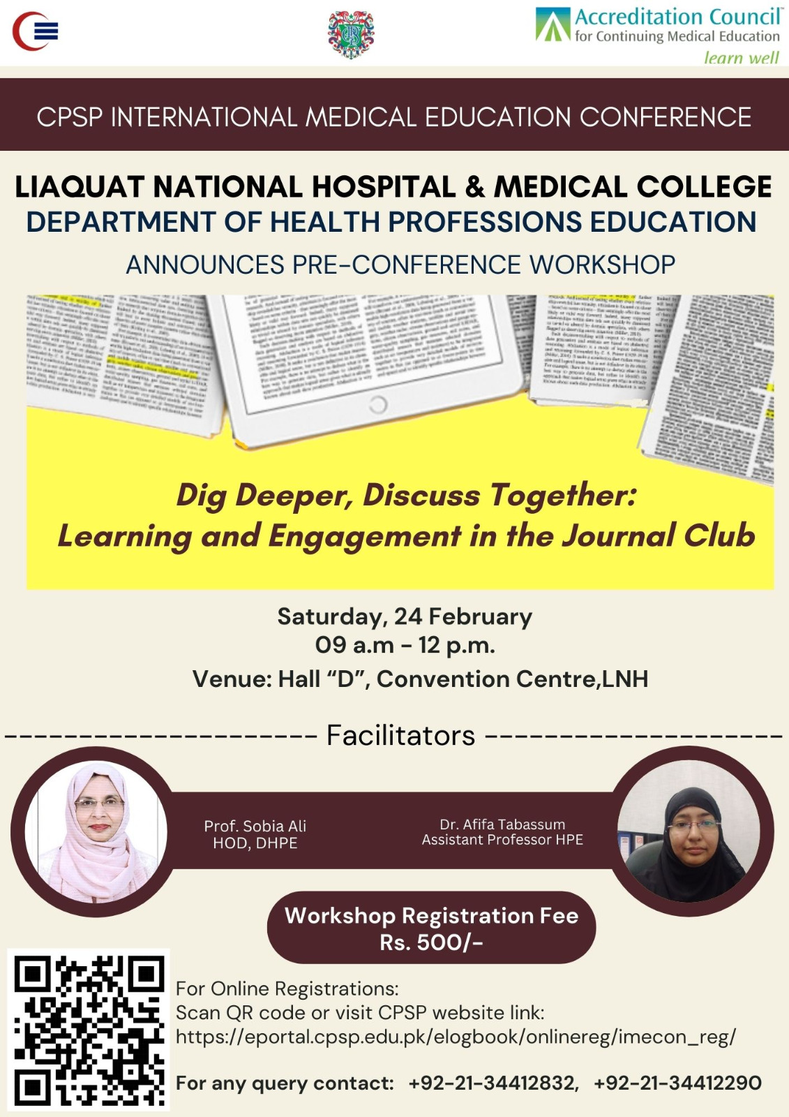 CPSP Int’l Medical Education Conference: Pre-conference Workshop on Learning and Engagement in the Journal Club