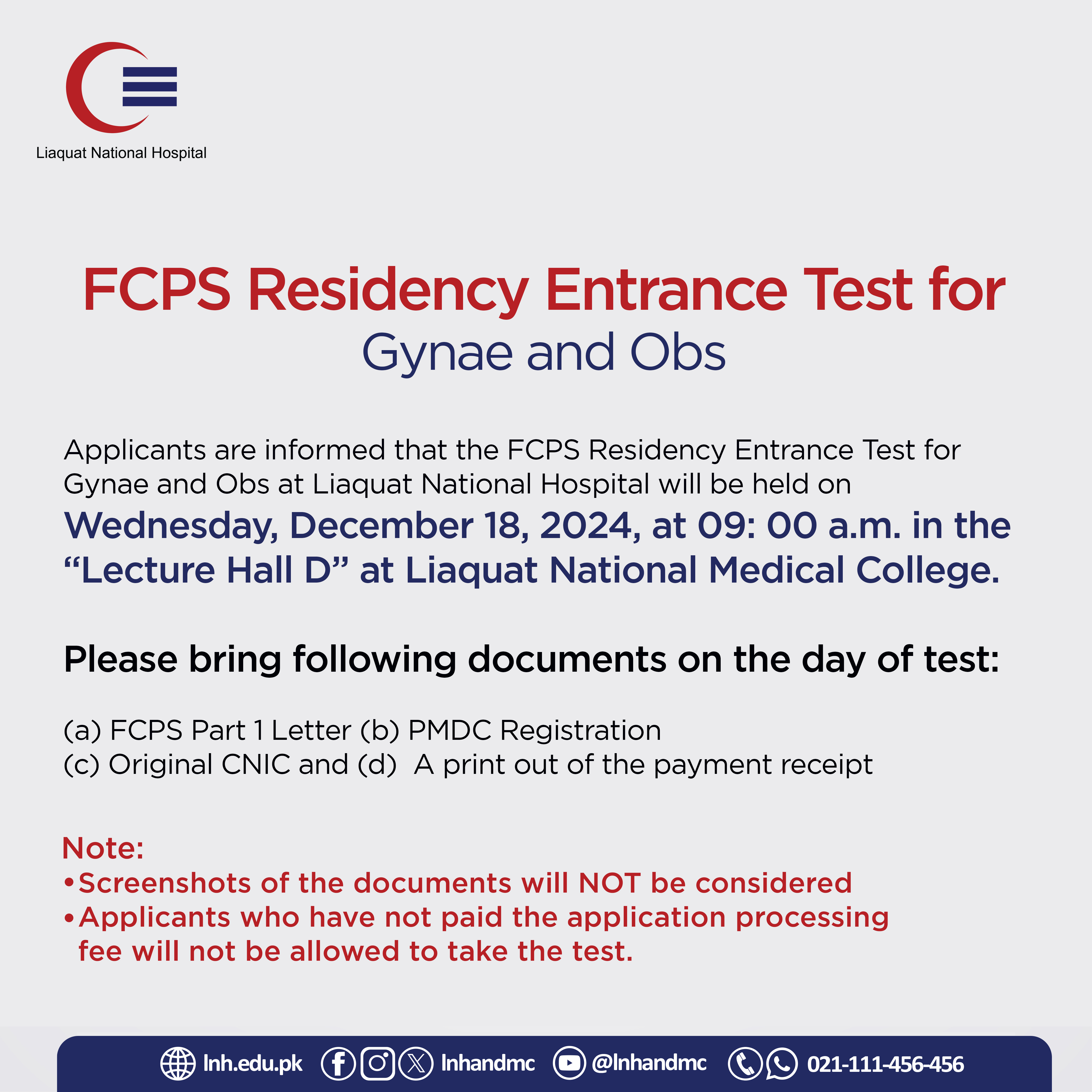 FCPS Residency Entrance Test for Gynae & Obs