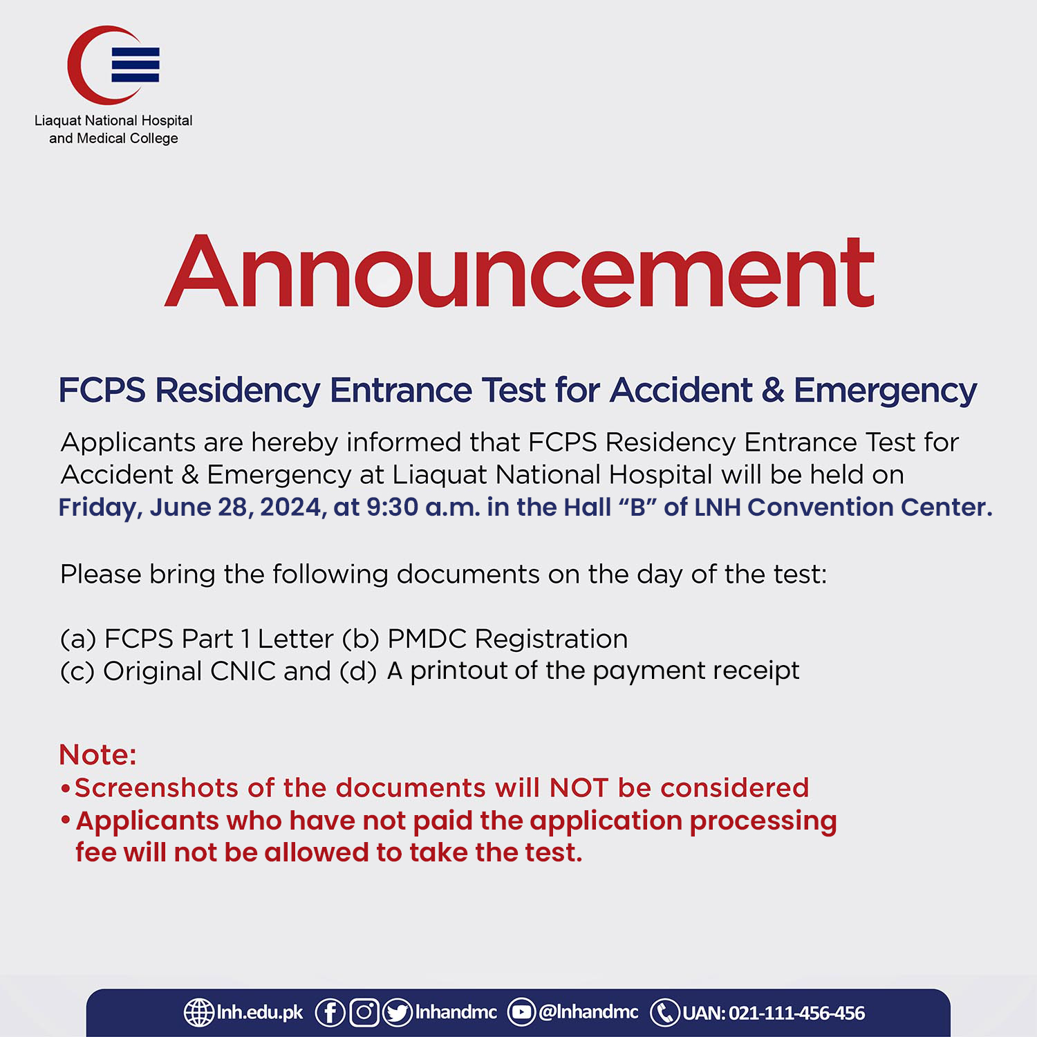 FCPS Residency Entrance Test for Accident & Emergency