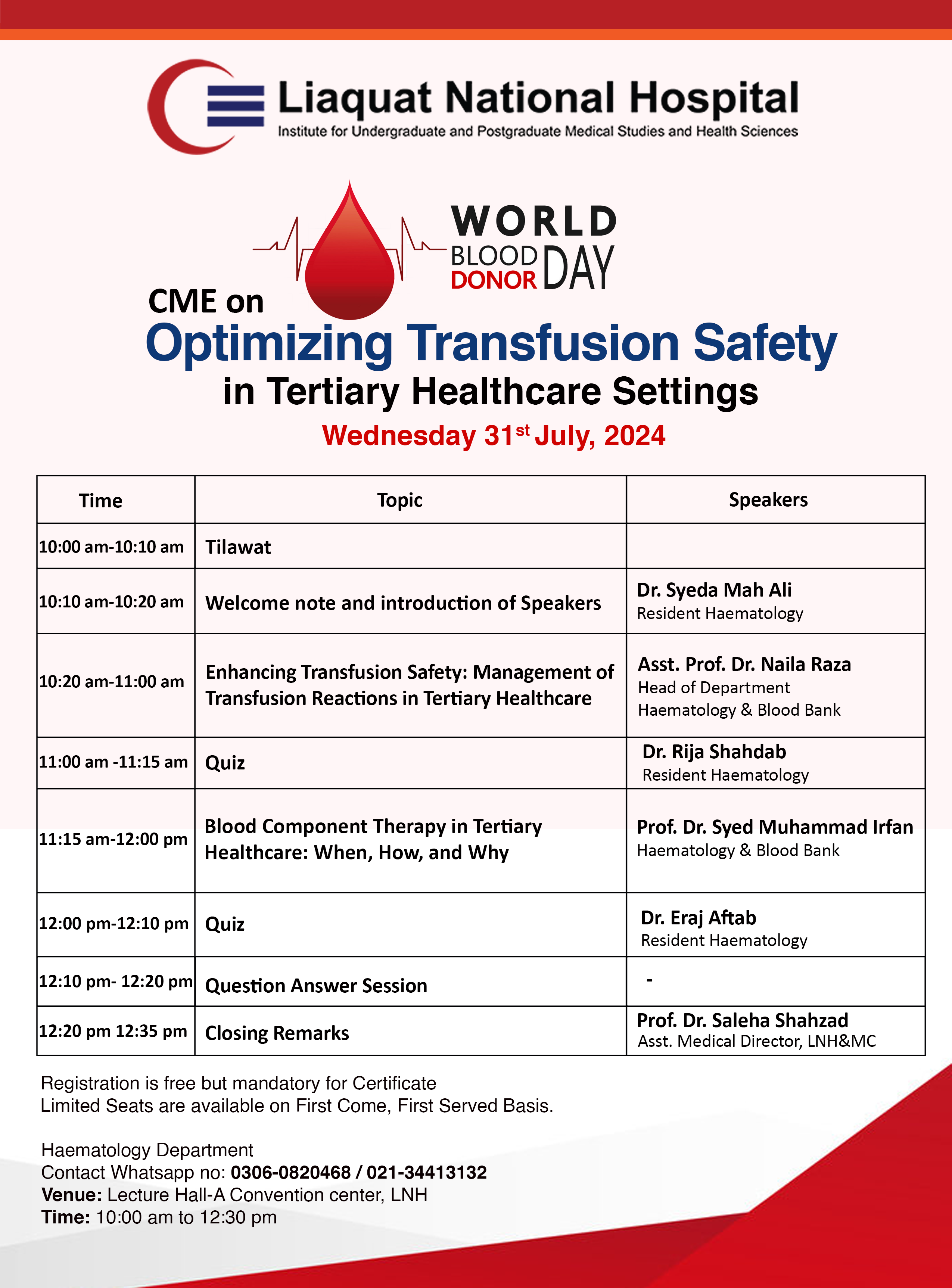 CME on Optimizing Transfusion Safety in Tertiary Healthcare Settings