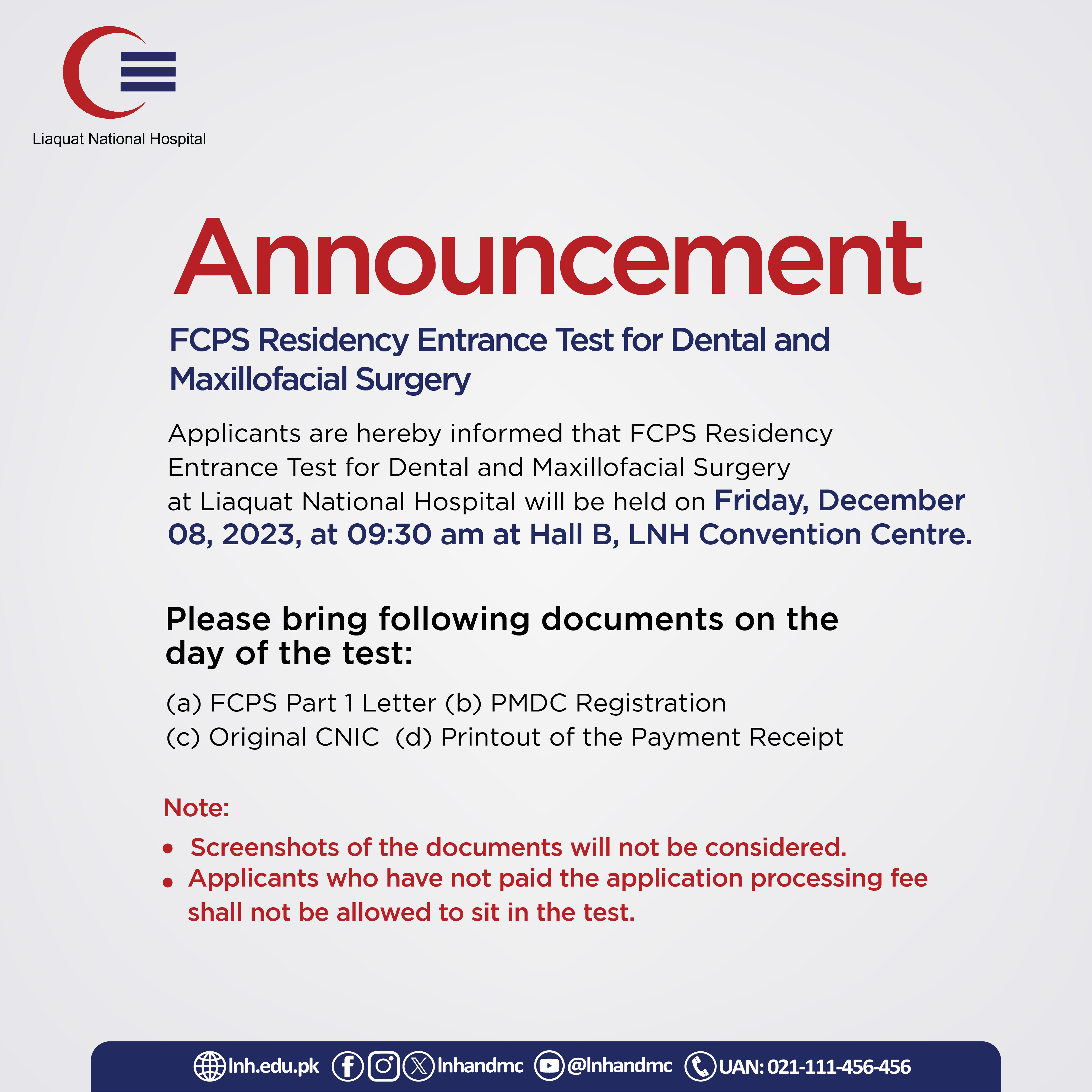 FCPS Residency Entrance Test for Dental & Maxillofacial Surgery